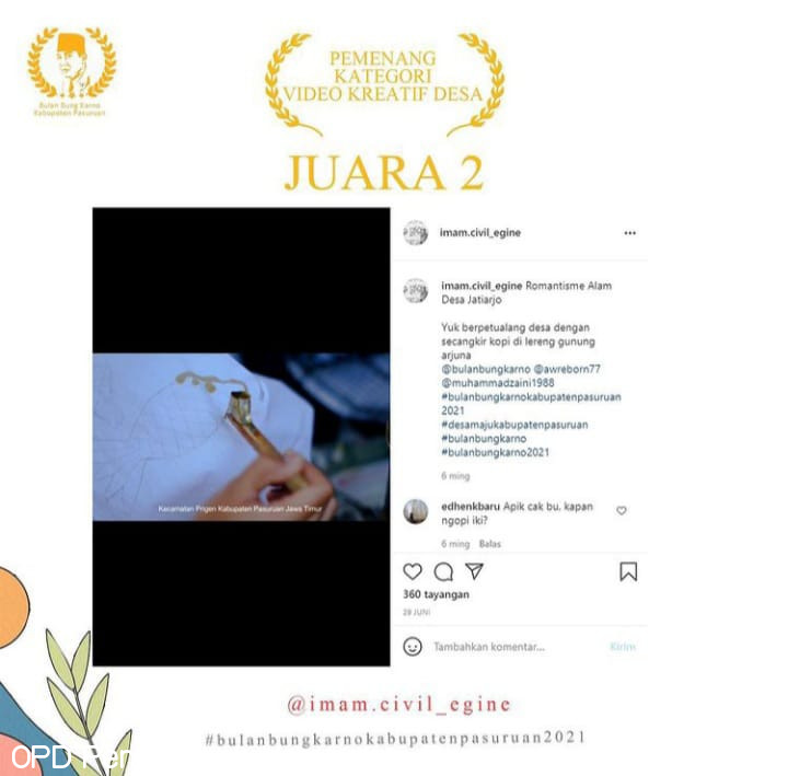 Juara 2 Kategori Video Kreatif Desa Kecamatan Prigen Tahun 2021